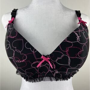 XOXO Black Pink Heart Padded Underwire Bra Size 36D (984)